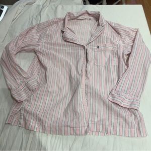 Victoria Secret XS Sleep Shirt pink and White Stripes long sleeve button